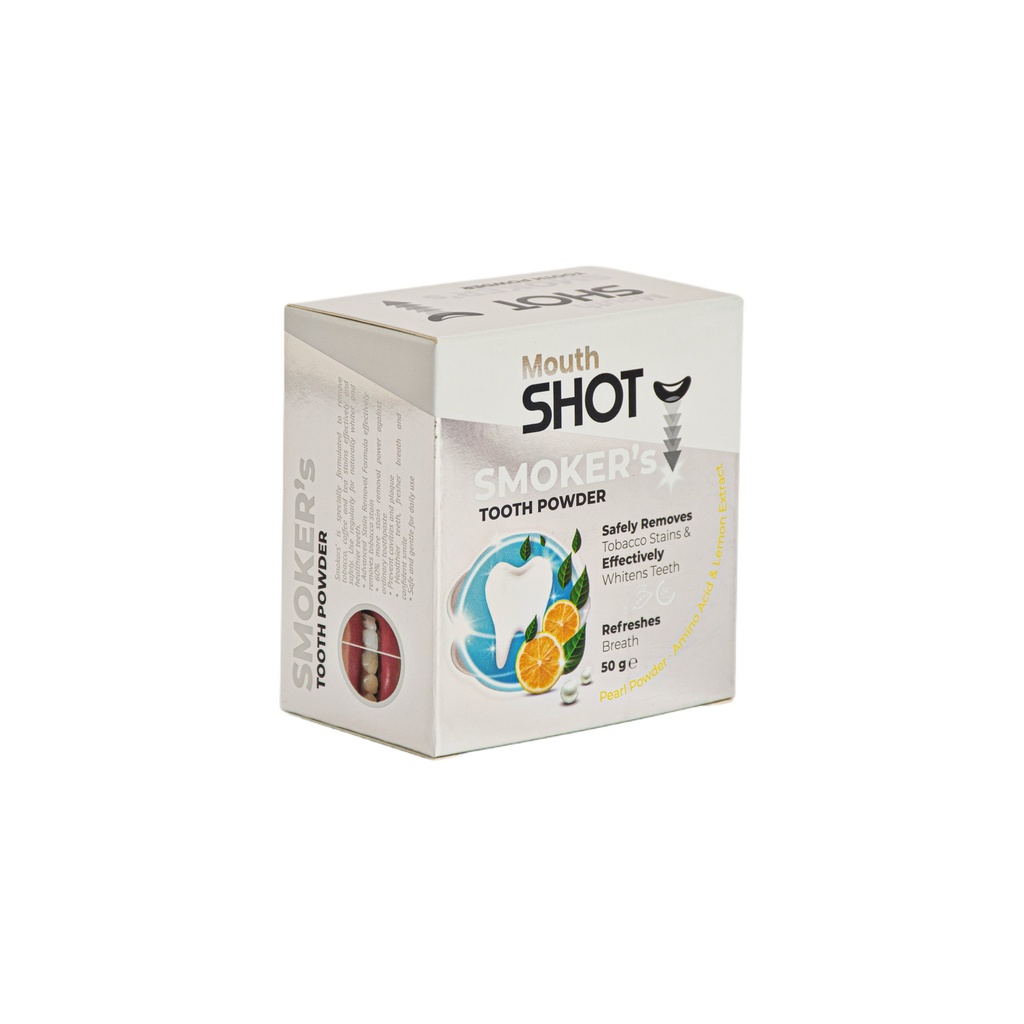 [6932511239706] Mouth Shot Smokers Teeth Whitening Powder – Lemon & Pearl Extract – 50g
