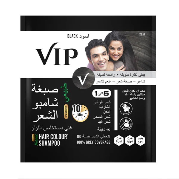 [8908011235546] شامبو و صبغة طبيعية للشعر غني بخلاصه اللؤلؤ من في اي بي - أسود - 20 مل