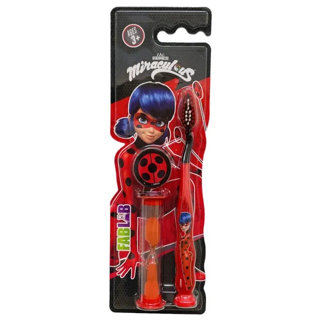 Children's Manual Toothbrush with Sand Timer and Suction Base - From Fab Lab Multiple Kids Options - Miraculous