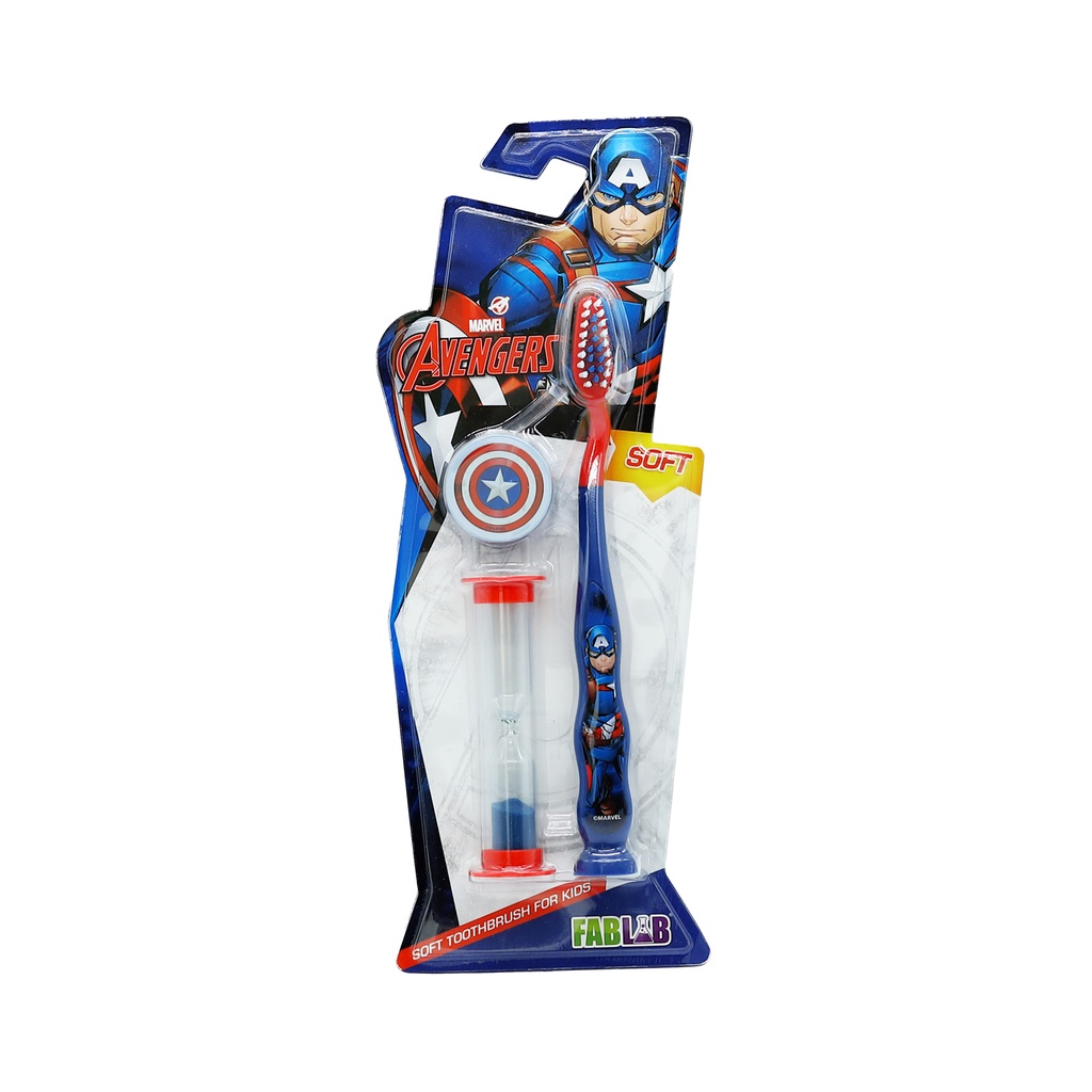 Children's Toothbrush Set with Base and Sand Timer - From Fab Lab Multiple Marvel and Nickelodeon Options - Captain America