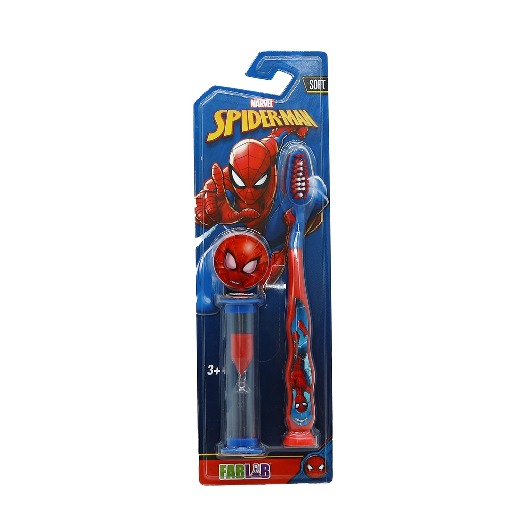 Children's Toothbrush Set with Base and Sand Timer - From Fab Lab Multiple Marvel and Nickelodeon Options - Spider-Man