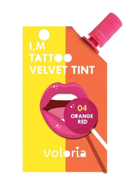 Voloria I AM Tattoo Velvet Lip and Cheek Tint Long Lasting Natural Formula - 04 Orange Red - أحمر برتقالي