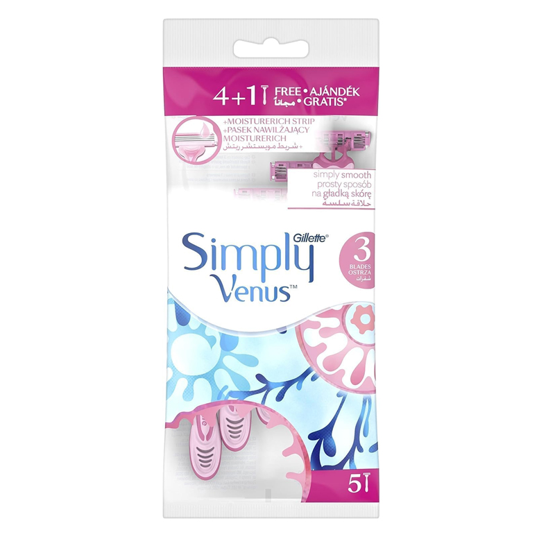 [7702018069255] Gillette Simply Venus 3-Blade Disposable Razors for Women 4+1 Free (5 Pieces)