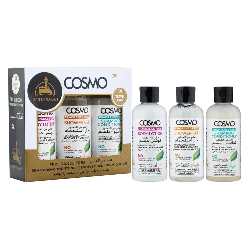 [6294015188899] Cosmo Hajj & Umrah Fragrance-Free Care Set – 300ml Travel Essentials Kit