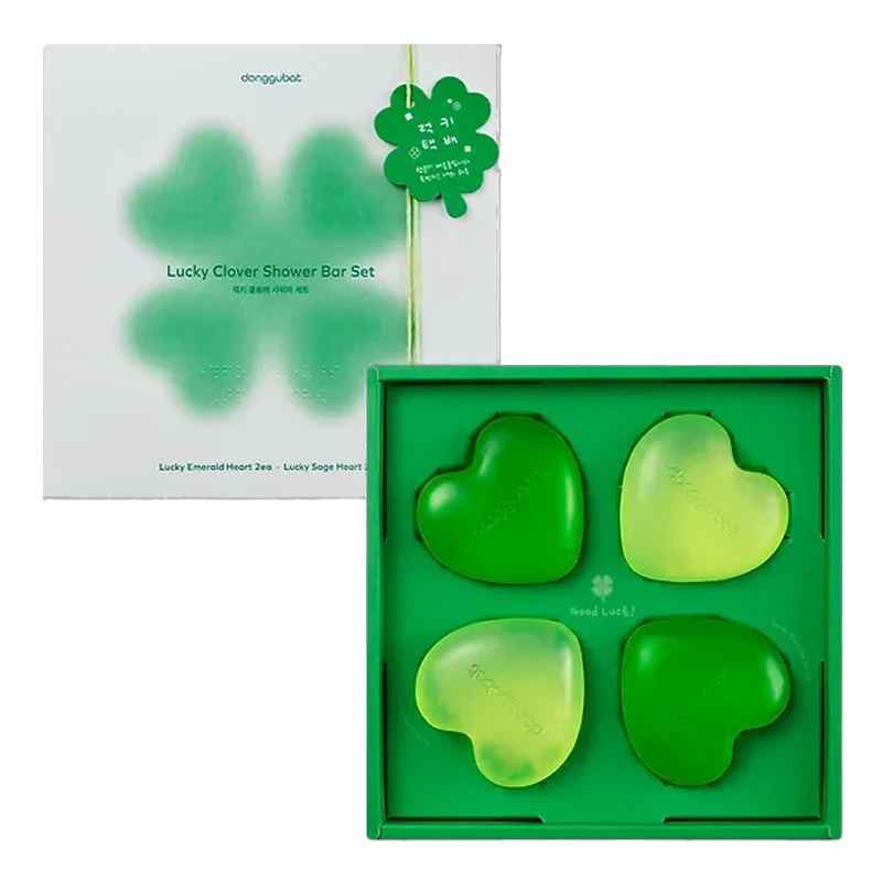 [8809528635549] Donggubat Lucky Clover Coconut Scented Soap Set – 4 Bars Gift Collection