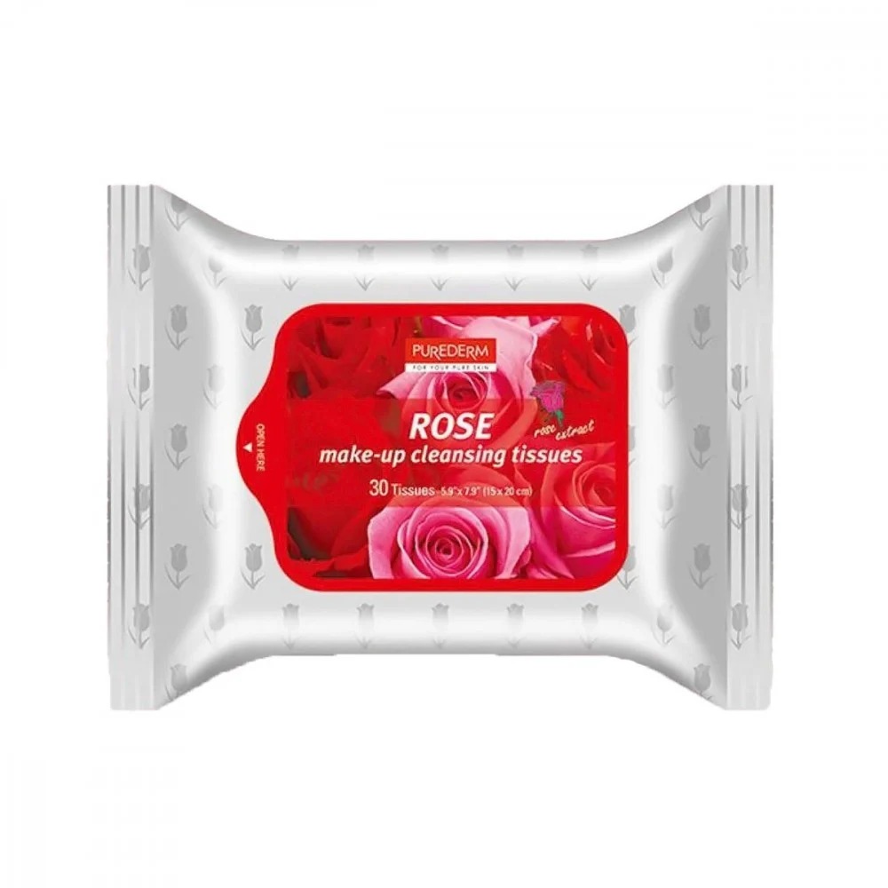 [8809052584627] PUREDERM Rose Extract Makeup Remover Wipes – 30 Wipes