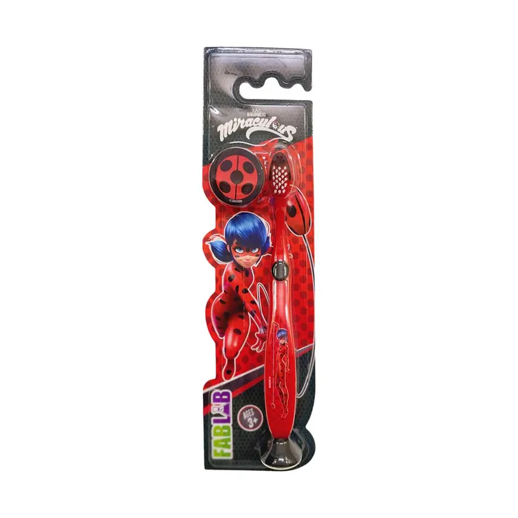 Children's Manual Toothbrush with Suction Base and Hygiene Cap - From Fab Lab Multiple Kids Options - Miraculous